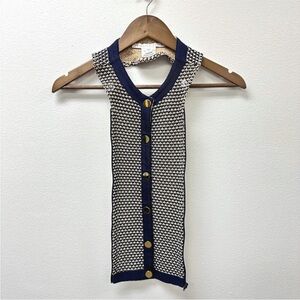 $258 Veronica Beard Navy blue white Knit Gold Button Dickey Jacket insert 00-14